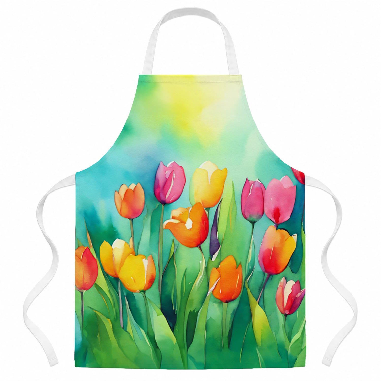Tulips in Watercolor Apron Cooking Kitchen Server Baking Crafts Gardening for Adult Women Men, Unisex, Large, Multicolor