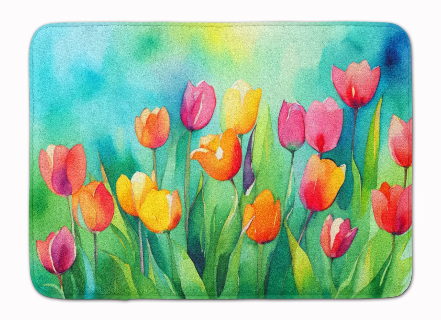 Tulips in Watercolor Memory Foam Kitchen Mat Machine Washable Anti-Fatigue Cushion Comfort Bath or Kitchen Rug