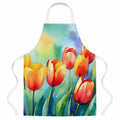 Tulips in Watercolor Apron Cooking Kitchen Server Baking Crafts Gardening for Adult Women Men, Unisex, Large, Multicolor