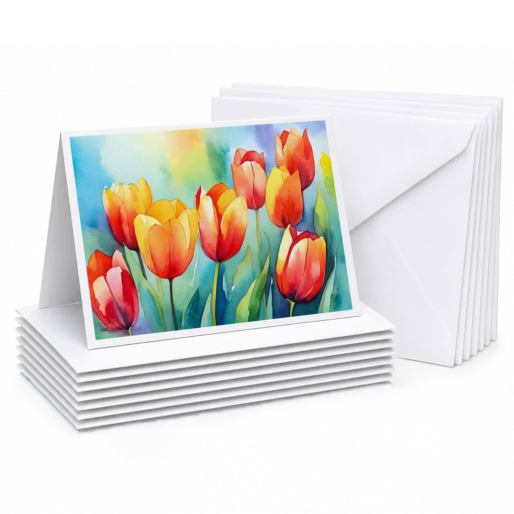 Tulips in Watercolor Greeting Cards Pack of 8 Blank Cards with Envelopes Whimsical A7 Size 5x7