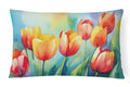 Tulips in Watercolor Decorative Throw Pillow 12x16 Indoor Outdoor Accent Cushion, Fabric Cover with Insert for Sofa, Bed, Porch & Living Room