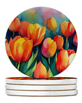 Tulips in Watercolor Large Sandstone Coasters Pack of 4 Absorbent Round Coasters Decor Gifts for Men or Women, 4 in, Multicolor