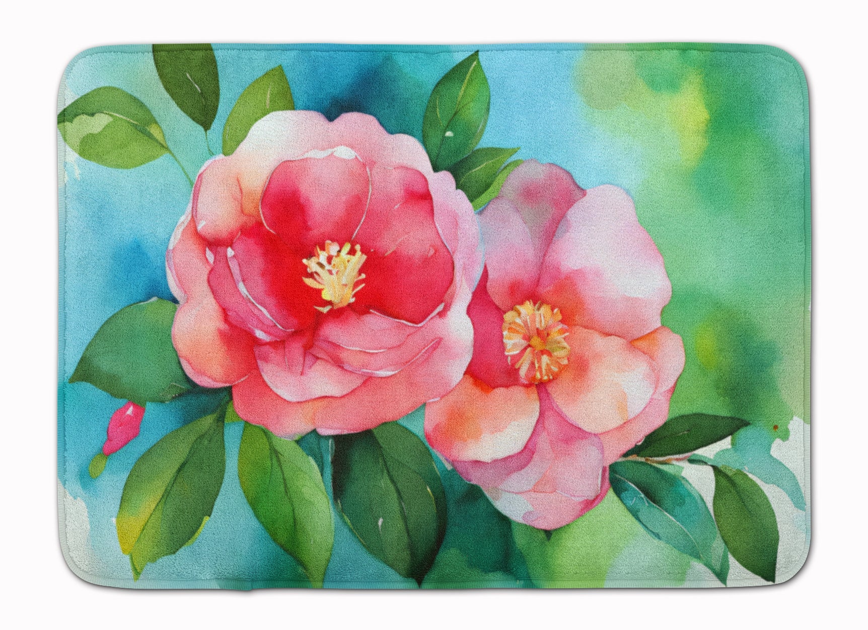 Alabama Camellia in Watercolor Memory Foam Kitchen Mat Machine Washable Anti-Fatigue Cushion Comfort Bath or Kitchen Rug