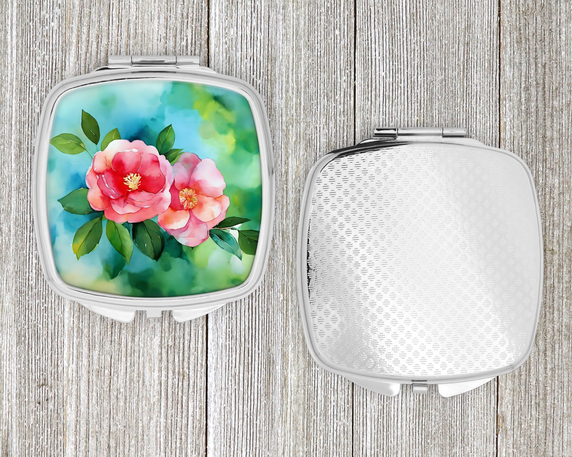 Alabama Camellia in Watercolor Compact Mirror Decorative Travel Makeup Mirror for Women Girls Gifts Pocket Makeup Mirror Folding Handheld