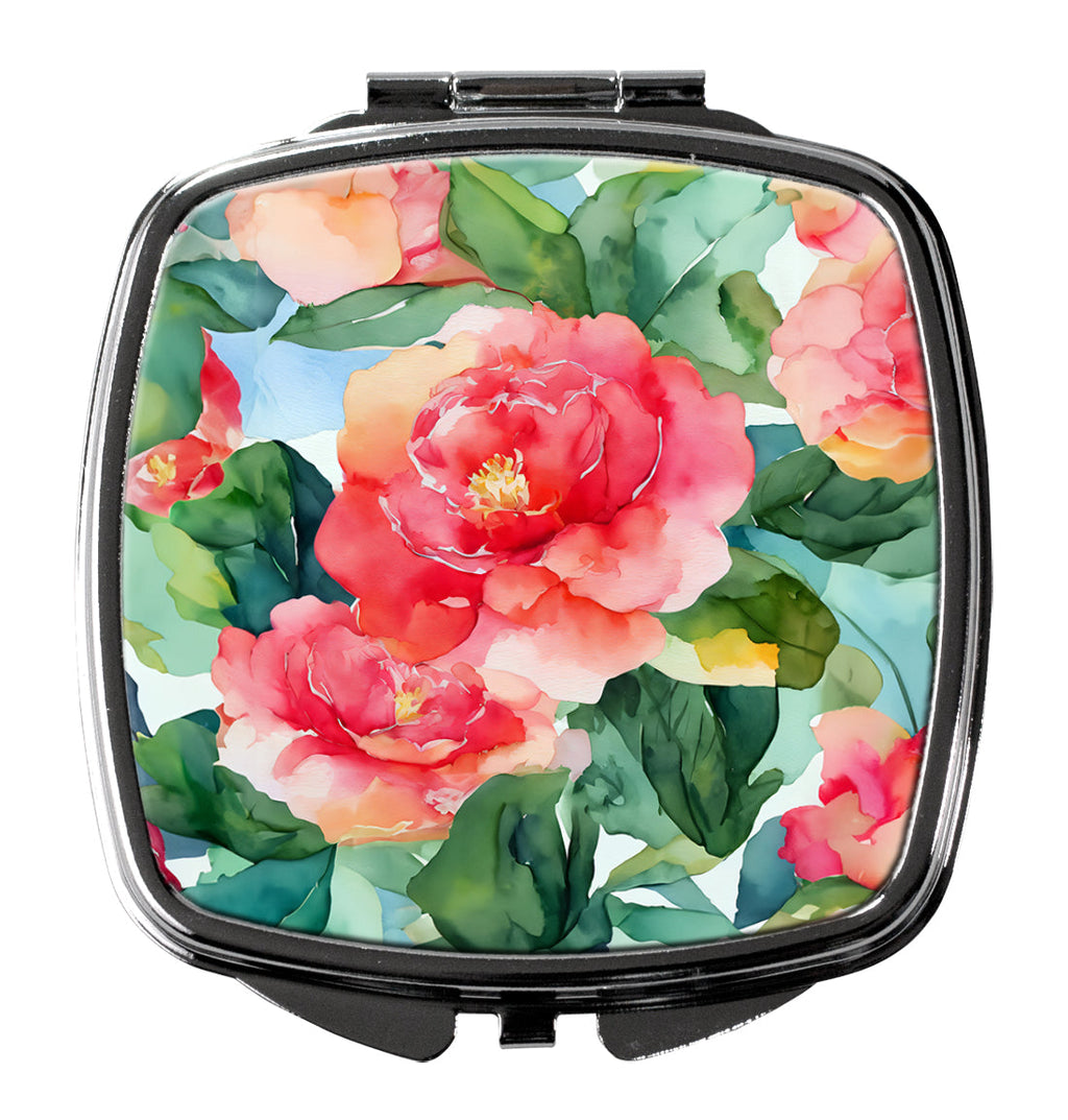 Alabama Camellia in Watercolor Compact Mirror Decorative Travel Makeup Mirror for Women Girls Gifts Pocket Makeup Mirror Folding Handheld
