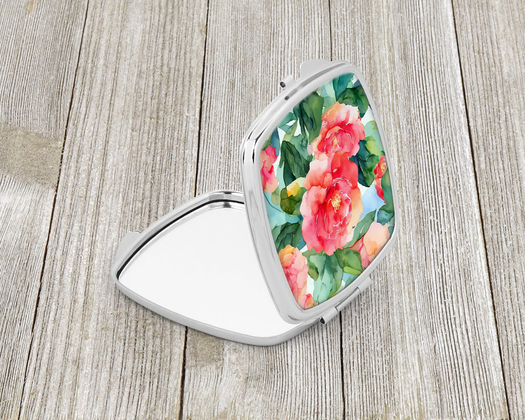 Alabama Camellia in Watercolor Compact Mirror Decorative Travel Makeup Mirror for Women Girls Gifts Pocket Makeup Mirror Folding Handheld