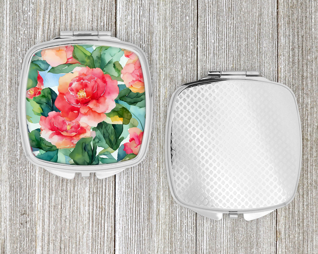 Alabama Camellia in Watercolor Compact Mirror Decorative Travel Makeup Mirror for Women Girls Gifts Pocket Makeup Mirror Folding Handheld