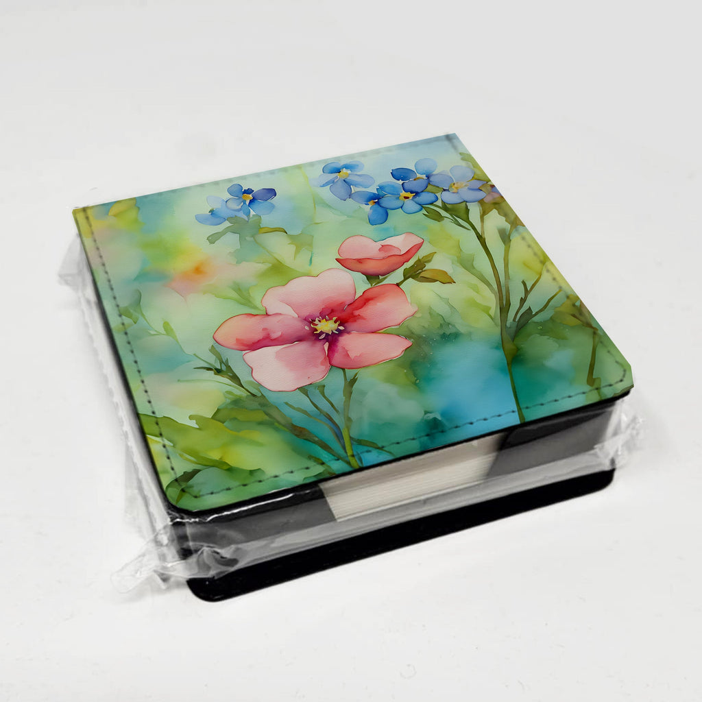 Alaska Forget-me-nots in Watercolor PU Leather Note Paper Holder with Artist-Designed Cover, Desk Accessory, Office Gift