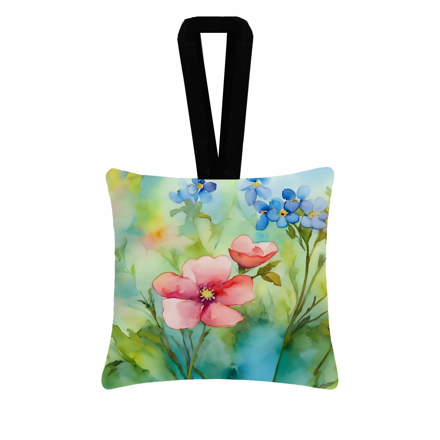 Alaska Forget-me-nots in Watercolor Hanging Square Fabric Ornament 3.5 × 3.5 Decorative Door-Knob & Tree Hanger, Soft Fabric