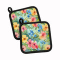 Alaska Forget-me-nots in Watercolor Pot Holder Set of 2 Heat Resistant Quilted Hot Pads 7.5 x 7.5 Inch, Insulated Kitchen Trivets for Cooking & Baking