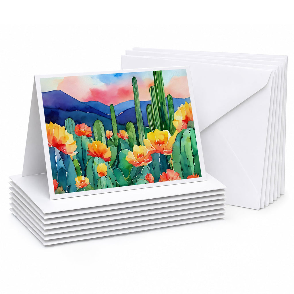 Arizona Saguaro Cactus Blossom in Watercolor Greeting Cards Pack of 8 Blank Cards with Envelopes Whimsical A7 Size 5x7