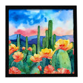 Arizona Saguaro Cactus Blossom in Watercolor Framed Metal Print Bathroom, Kitchen, Office, Home Decor Wall Art Ready to Hang, Square, 8X8