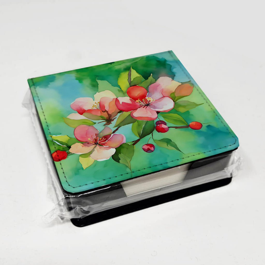 Arkansas Apple Blossom in Watercolor PU Leather Note Paper Holder with Artist-Designed Cover, Desk Accessory, Office Gift