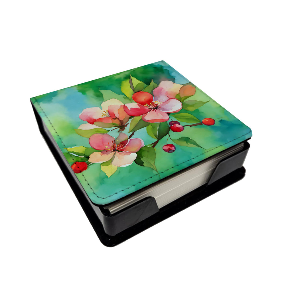 Arkansas Apple Blossom in Watercolor PU Leather Note Paper Holder with Artist-Designed Cover, Desk Accessory, Office Gift