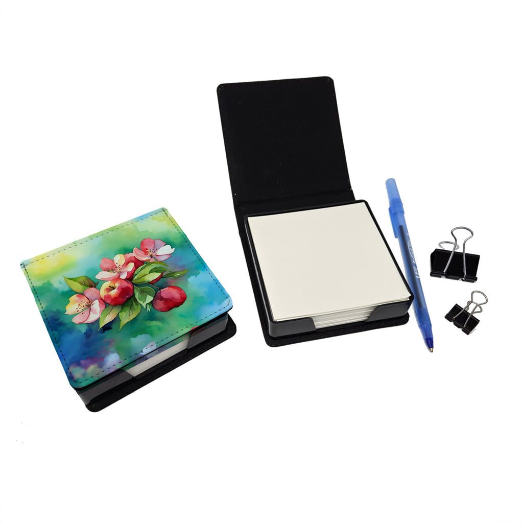 Arkansas Apple Blossom in Watercolor PU Leather Note Paper Holder with Artist-Designed Cover, Desk Accessory, Office Gift
