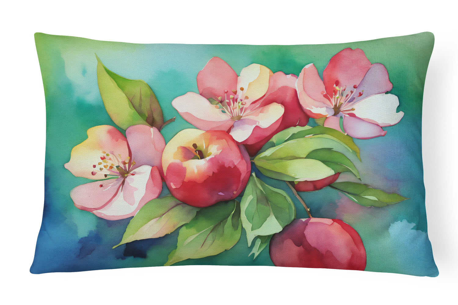 Arkansas Apple Blossom in Watercolor Decorative Throw Pillow 12x16 Indoor Outdoor Accent Cushion, Fabric Cover with Insert for Sofa, Bed, Porch & Living Room