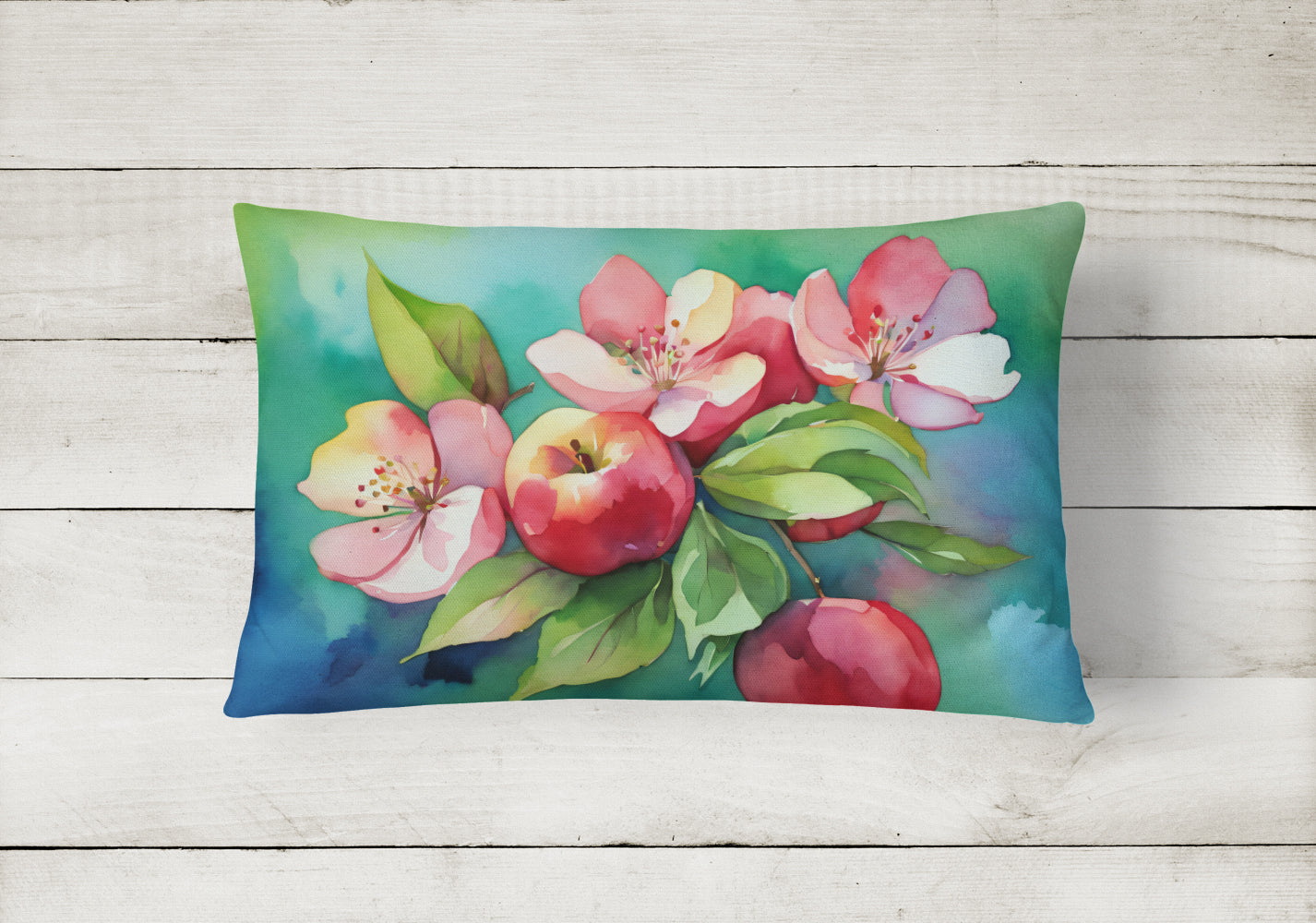 Arkansas Apple Blossom in Watercolor Decorative Throw Pillow 12x16 Indoor Outdoor Accent Cushion, Fabric Cover with Insert for Sofa, Bed, Porch & Living Room