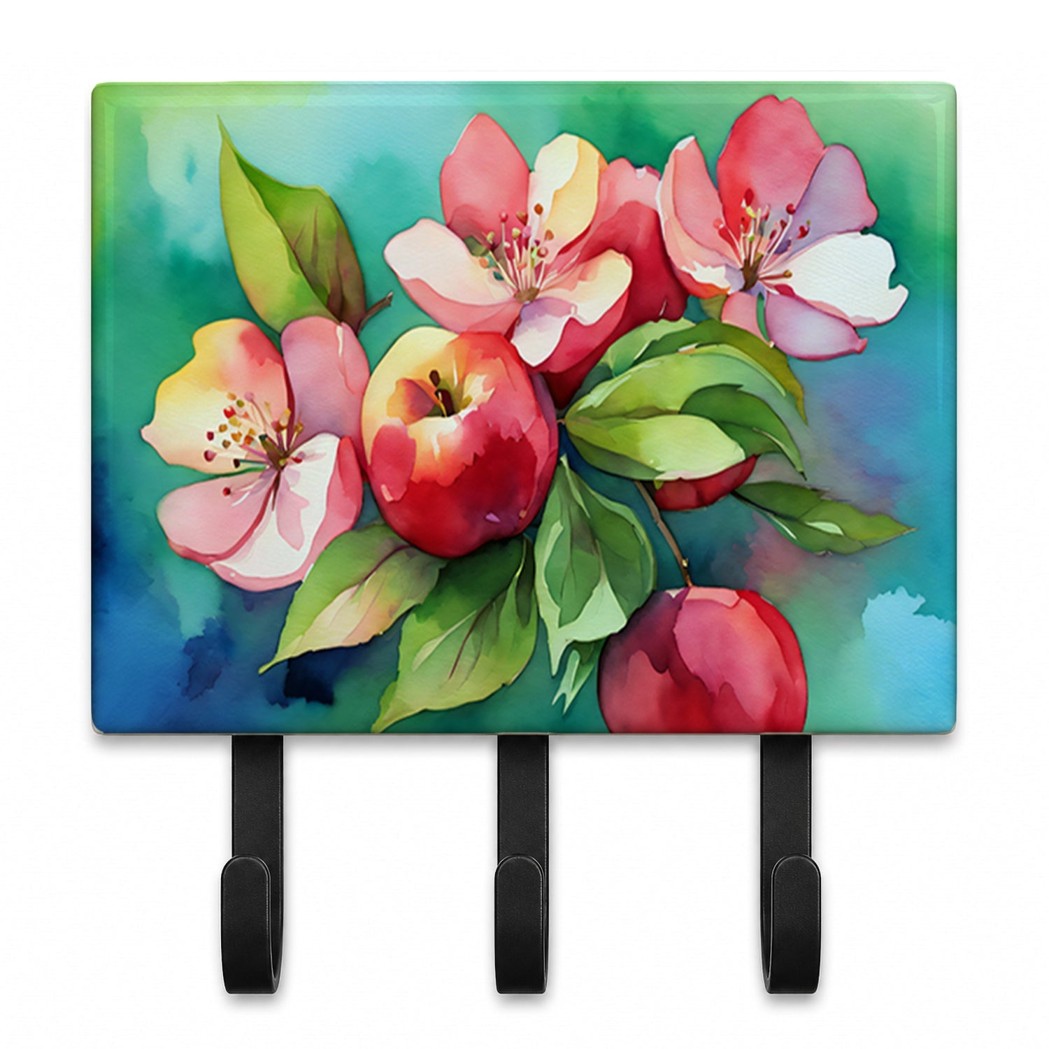 Arkansas Apple Blossom in Watercolor Leash or Key Holder Wall Hooks, Coat Rack Wall Mount, for Hanging Keys, Towels, Aprons, Leashes