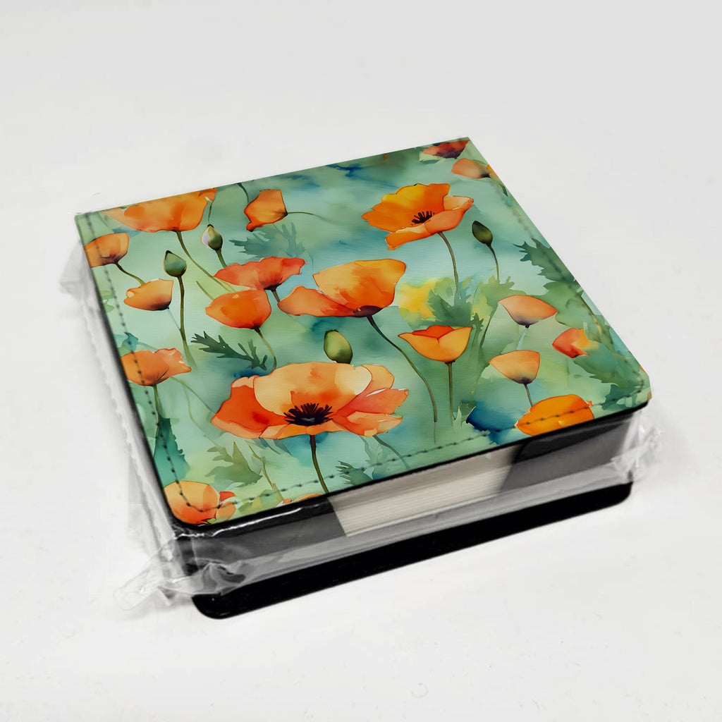 California California Poppies in Watercolor PU Leather Note Paper Holder with Artist-Designed Cover, Desk Accessory, Office Gift