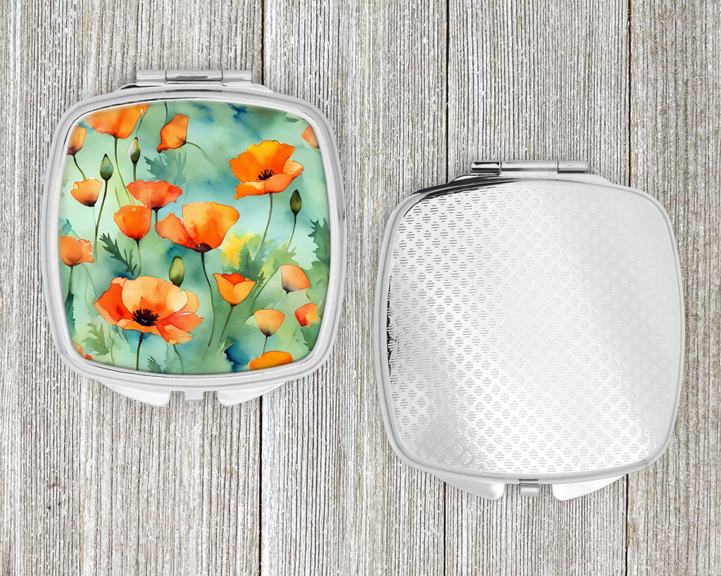 California California Poppies in Watercolor Compact Mirror Decorative Travel Makeup Mirror for Women Girls Gifts Pocket Makeup Mirror Folding Handheld