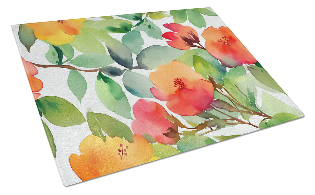 Connecticut Mountain Laurels in Watercolor Cutting Board Tempered Glass Kitchen Cutting Surface, Heat Resistant Chopping, Non-Slip Feet, Food Prep & Serving