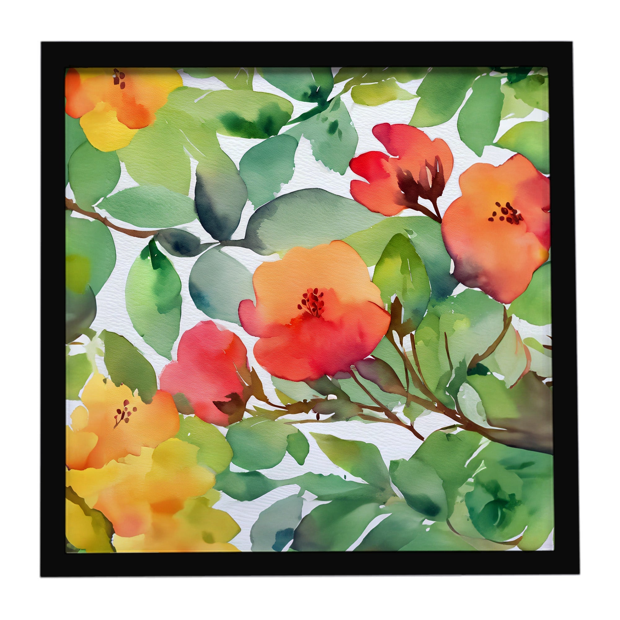 Connecticut Mountain Laurels in Watercolor Framed Metal Print Bathroom, Kitchen, Office, Home Decor Wall Art Ready to Hang, Square, 8X8