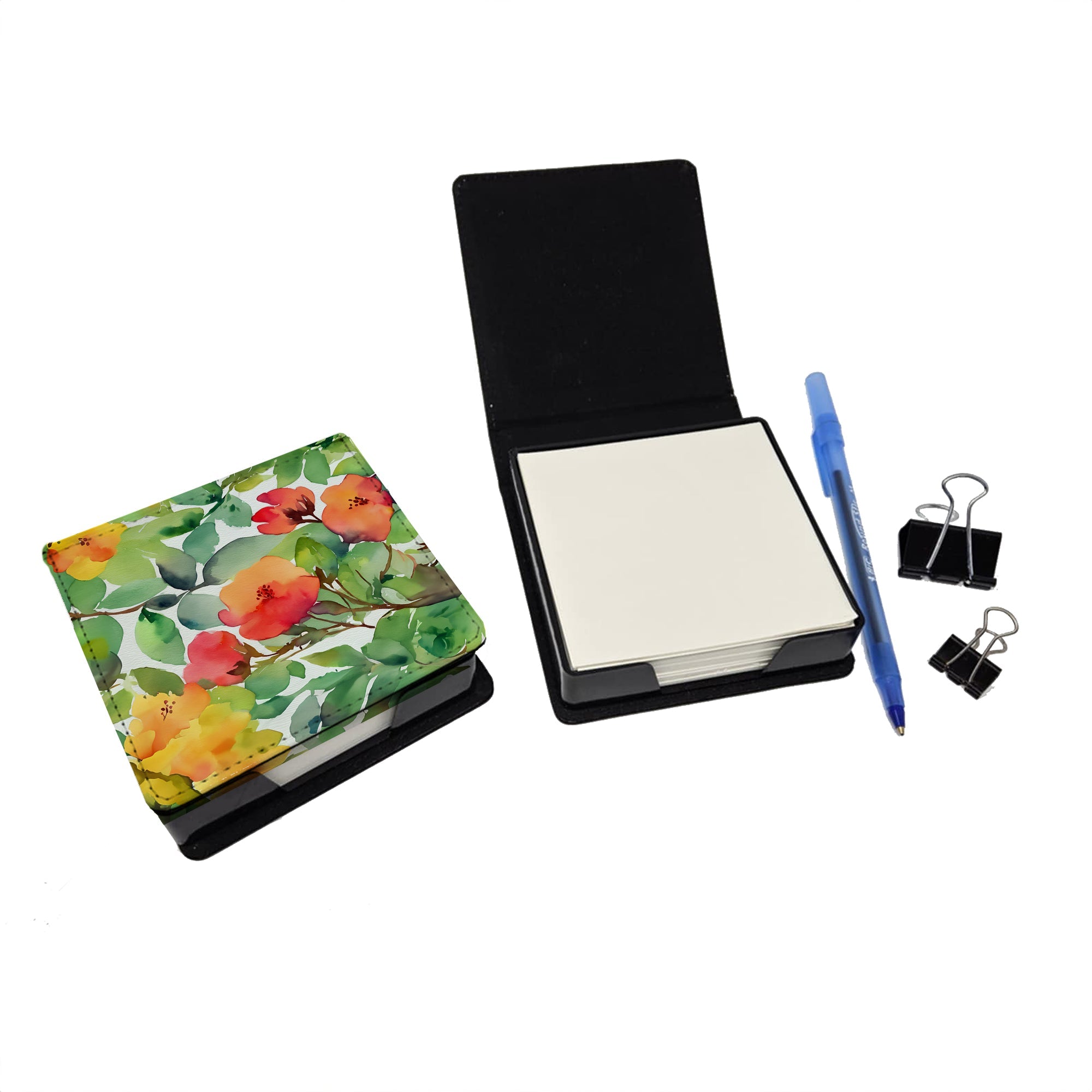 Connecticut Mountain Laurels in Watercolor PU Leather Note Paper Holder with Artist-Designed Cover, Desk Accessory, Office Gift