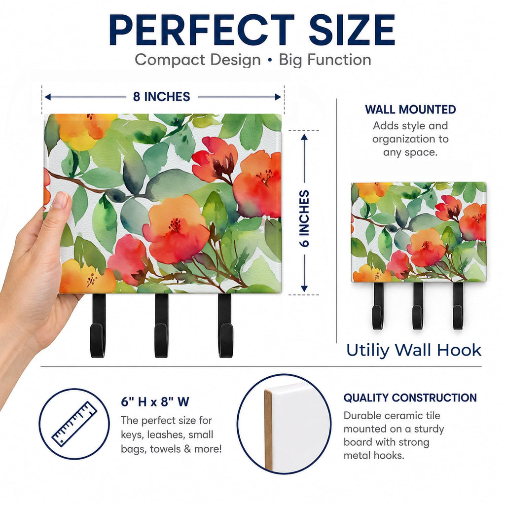 Connecticut Mountain Laurels in Watercolor Leash or Key Holder Wall Hooks, Coat Rack Wall Mount, for Hanging Keys, Towels, Aprons, Leashes