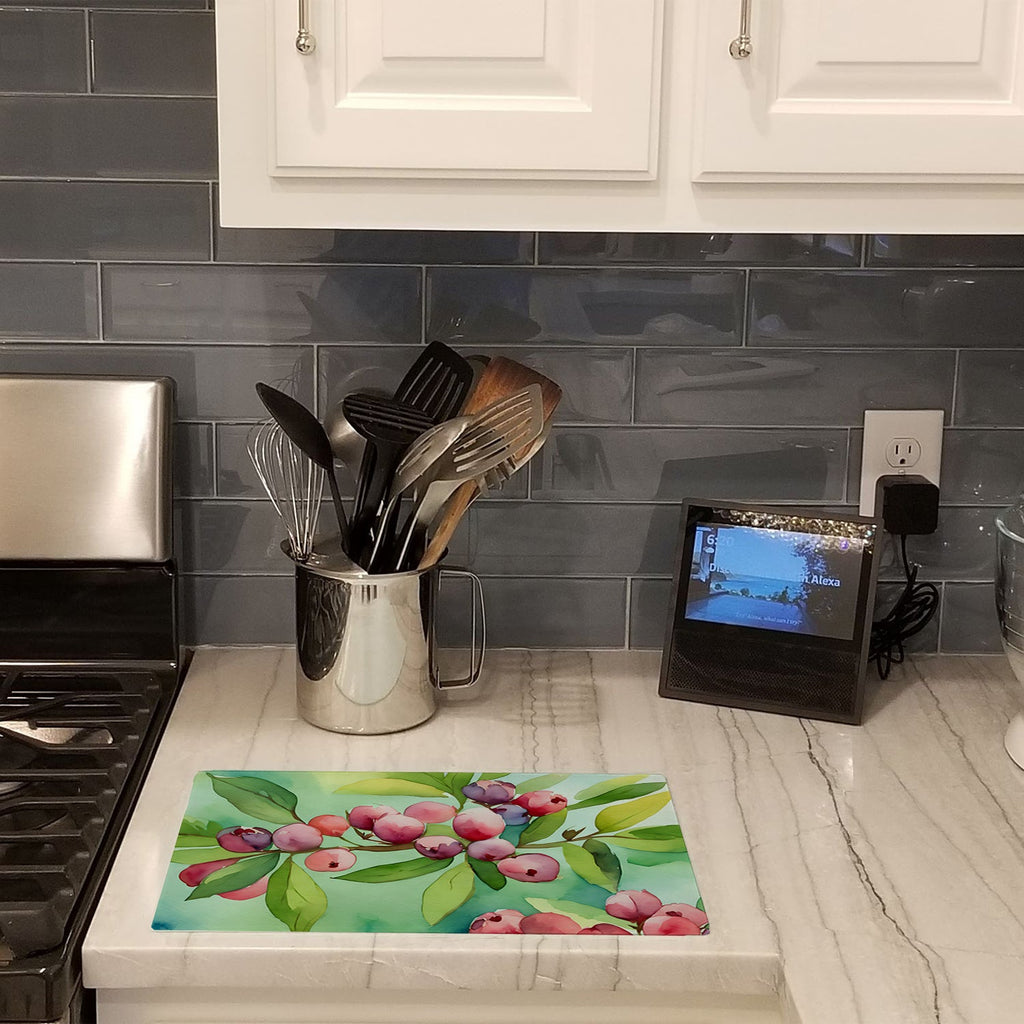Connecticut Mountain Laurels in Watercolor Cutting Board Tempered Glass Kitchen Cutting Surface, Heat Resistant Chopping, Non-Slip Feet, Food Prep & Serving