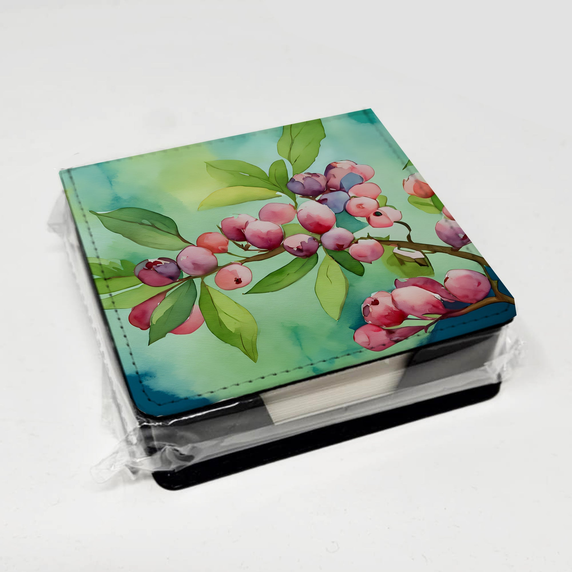 Connecticut Mountain Laurels in Watercolor PU Leather Note Paper Holder with Artist-Designed Cover, Desk Accessory, Office Gift