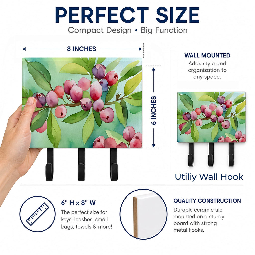 Connecticut Mountain Laurels in Watercolor Leash or Key Holder Wall Hooks, Coat Rack Wall Mount, for Hanging Keys, Towels, Aprons, Leashes