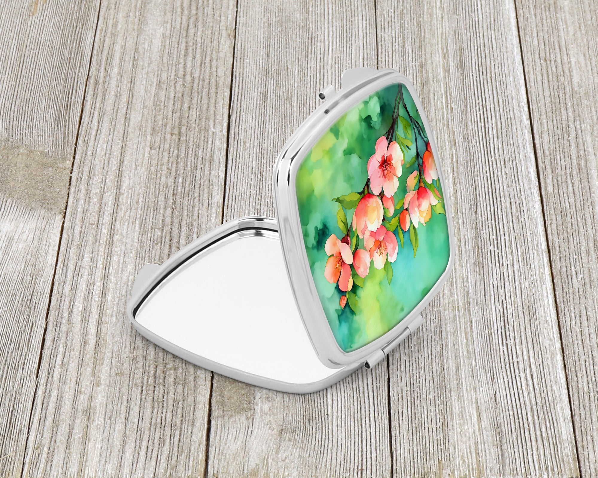 Delaware Peach Blossom in Watercolor Compact Mirror Decorative Travel Makeup Mirror for Women Girls Gifts Pocket Makeup Mirror Folding Handheld
