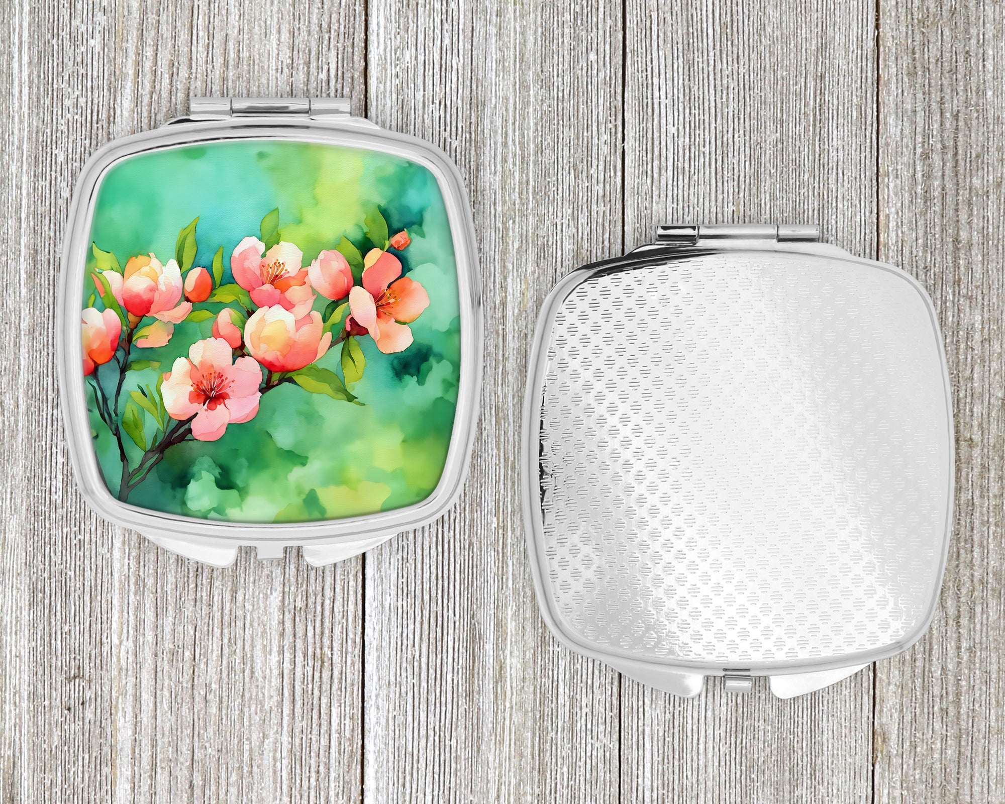 Delaware Peach Blossom in Watercolor Compact Mirror Decorative Travel Makeup Mirror for Women Girls Gifts Pocket Makeup Mirror Folding Handheld