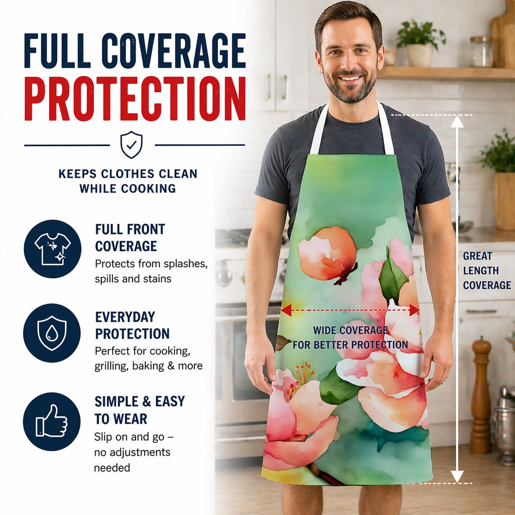 Delaware Peach Blossom in Watercolor Apron Cooking Kitchen Server Baking Crafts Gardening for Adult Women Men, Unisex, Large, Multicolor