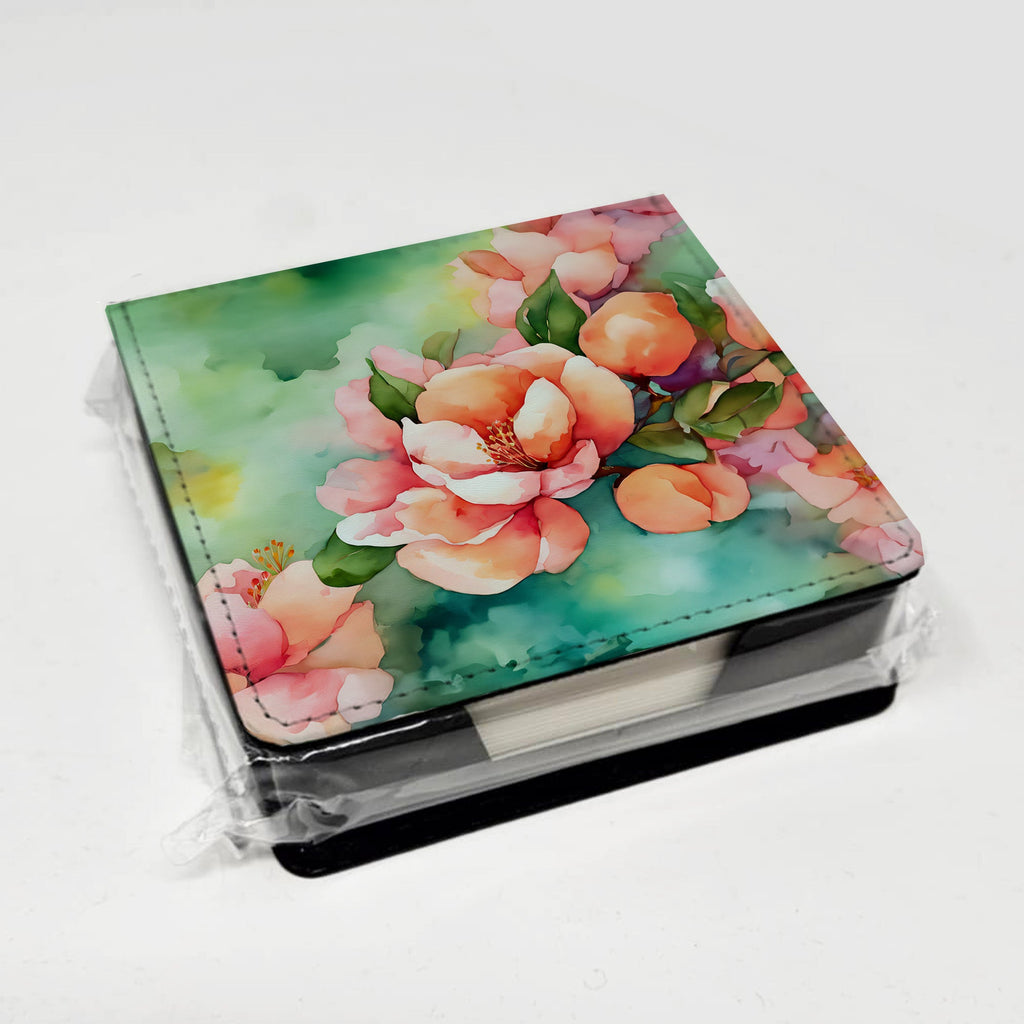 Delaware Peach Blossom in Watercolor PU Leather Note Paper Holder with Artist-Designed Cover, Desk Accessory, Office Gift