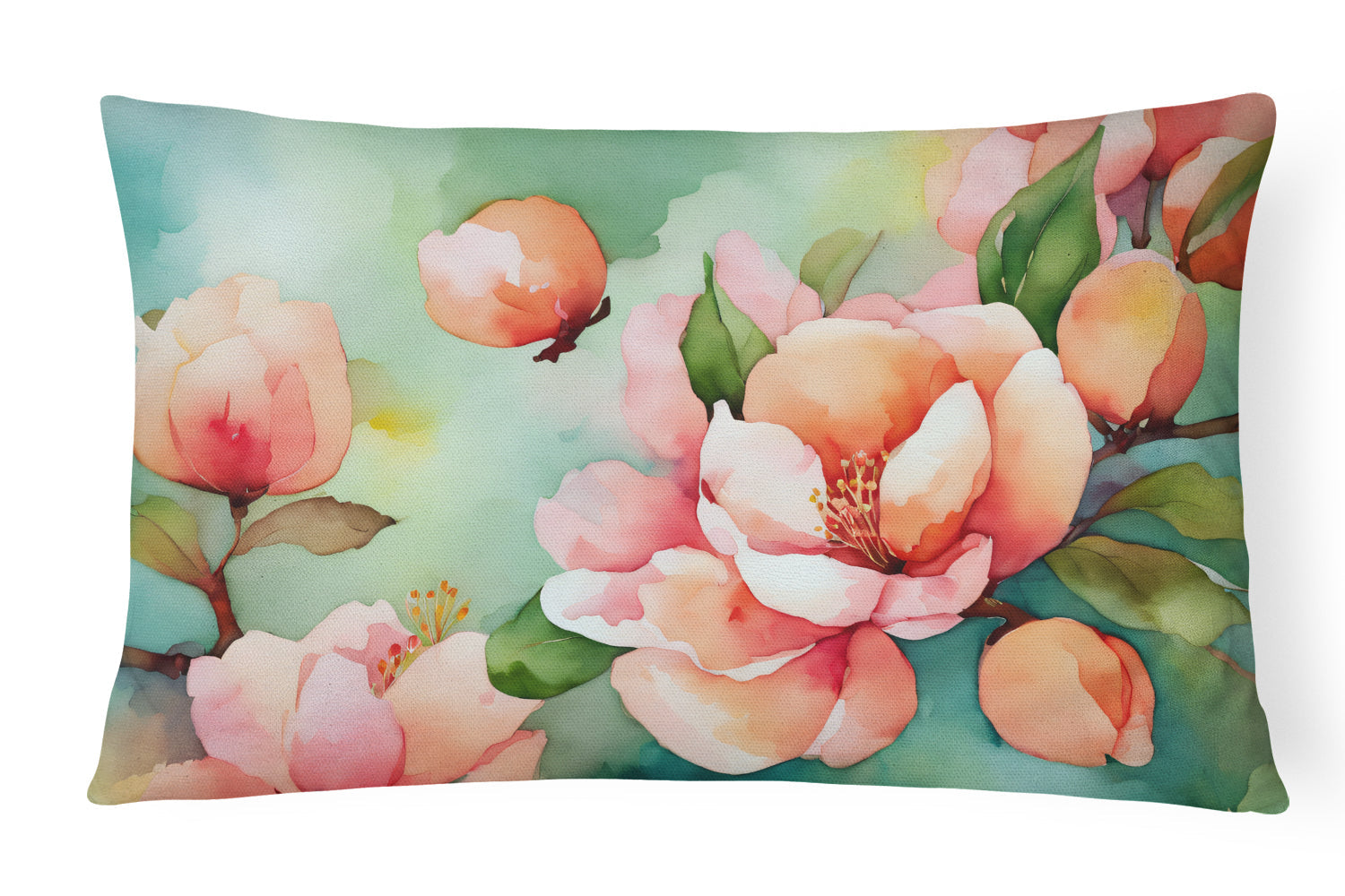 Delaware Peach Blossom in Watercolor Decorative Throw Pillow 12x16 Indoor Outdoor Accent Cushion, Fabric Cover with Insert for Sofa, Bed, Porch & Living Room