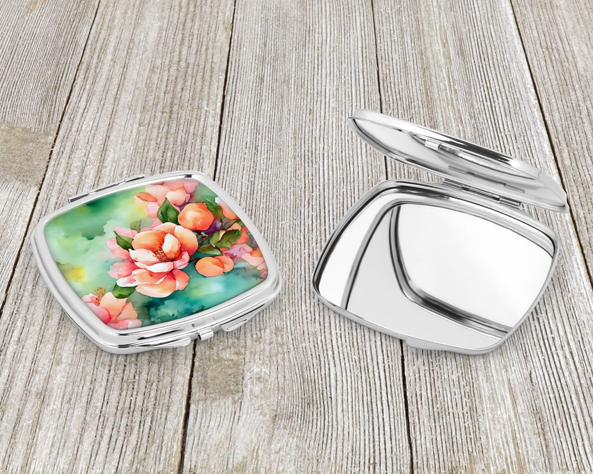 Delaware Peach Blossom in Watercolor Compact Mirror Decorative Travel Makeup Mirror for Women Girls Gifts Pocket Makeup Mirror Folding Handheld