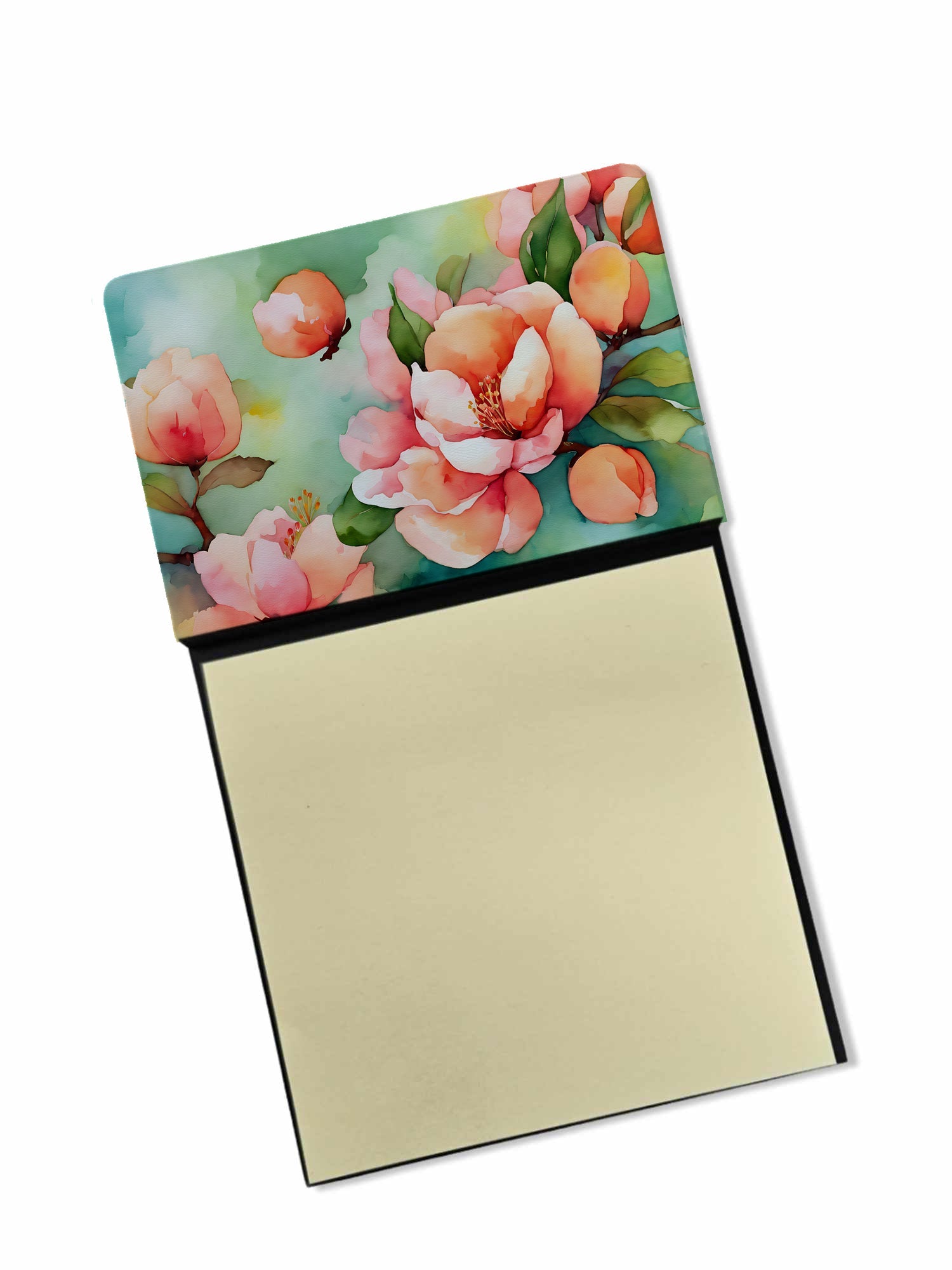 Delaware Peach Blossom in Watercolor Watercolor Sticky Note Holder Refillable Dispenser Desk Accessory 3x3 Pad Gift