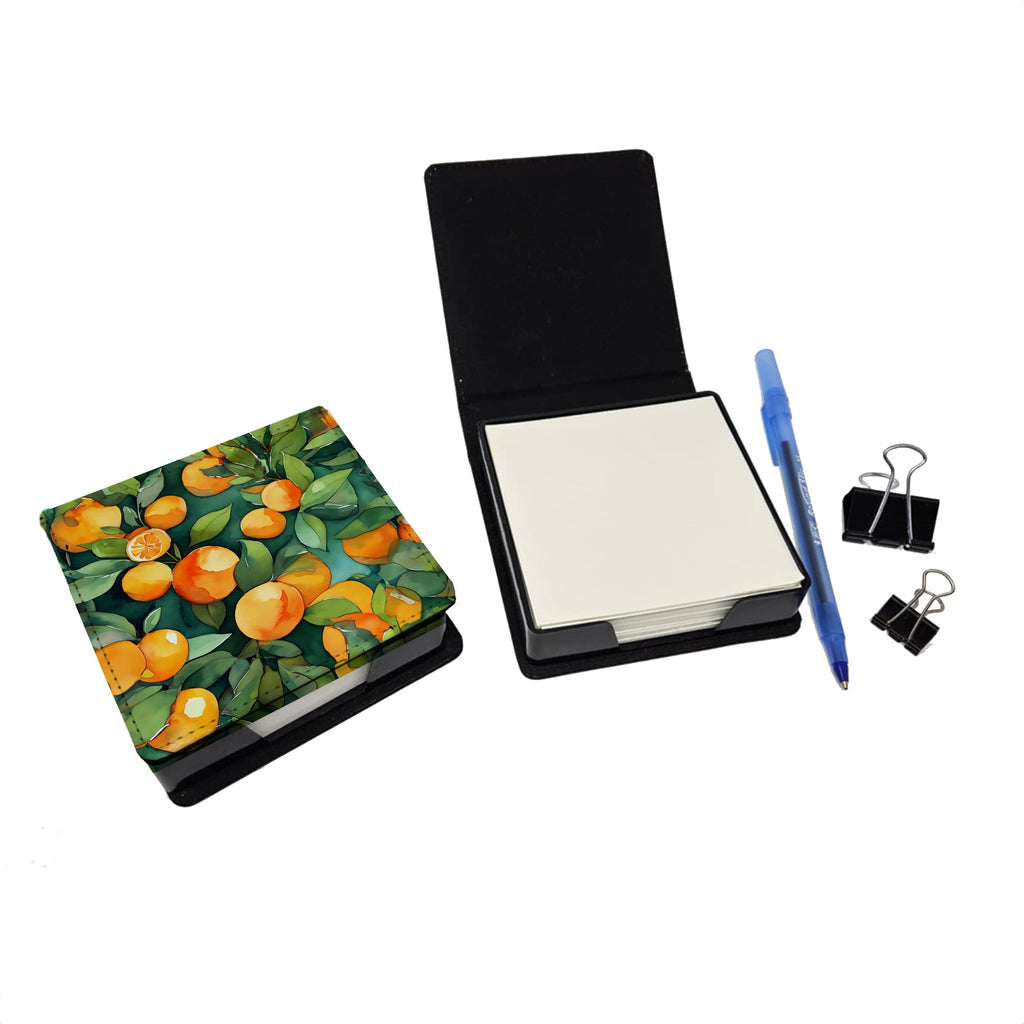 Florida Orange Blossom in Watercolor PU Leather Note Paper Holder with Artist-Designed Cover, Desk Accessory, Office Gift