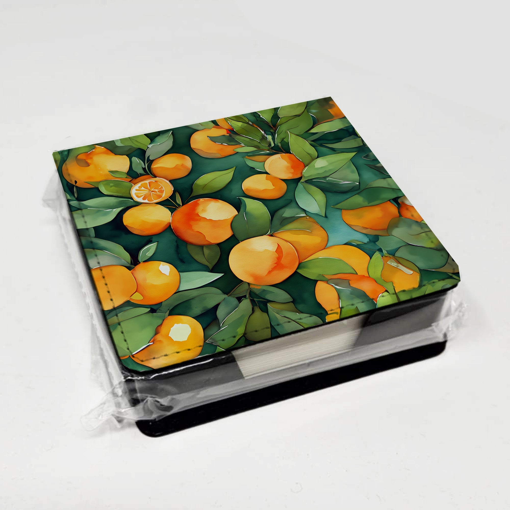 Florida Orange Blossom in Watercolor PU Leather Note Paper Holder with Artist-Designed Cover, Desk Accessory, Office Gift
