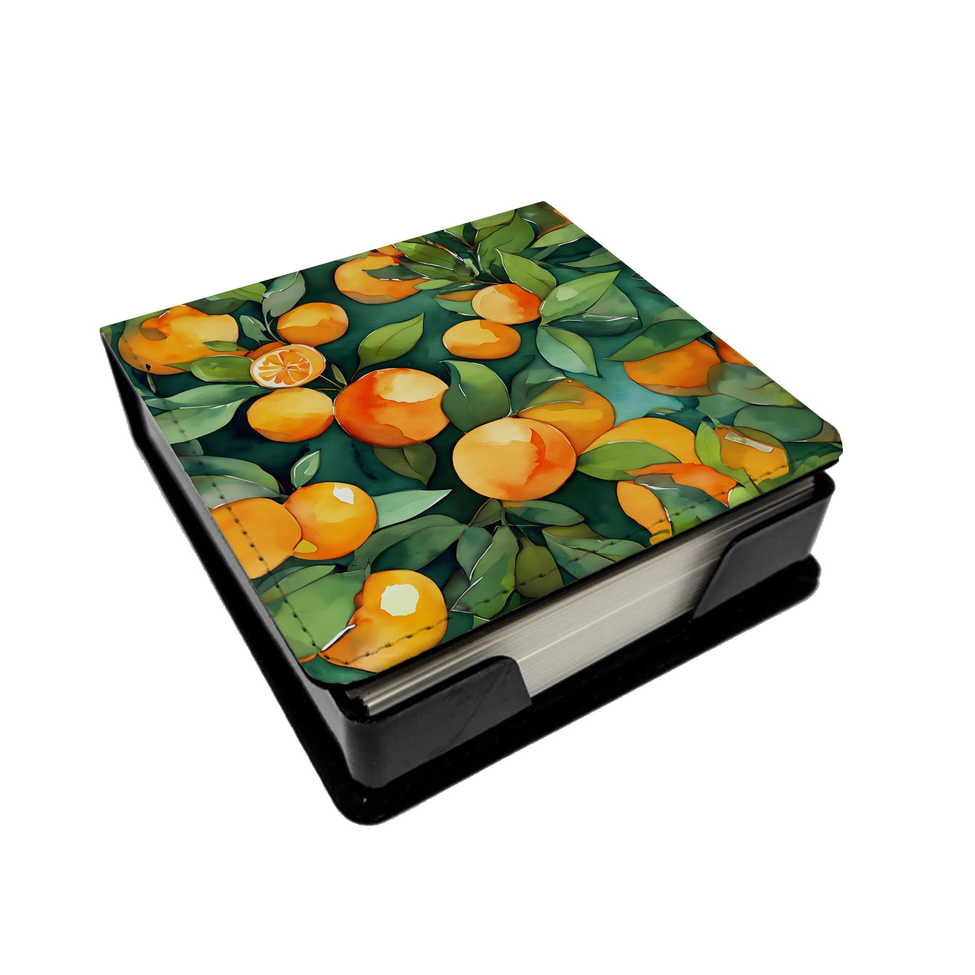 Florida Orange Blossom in Watercolor PU Leather Note Paper Holder with Artist-Designed Cover, Desk Accessory, Office Gift