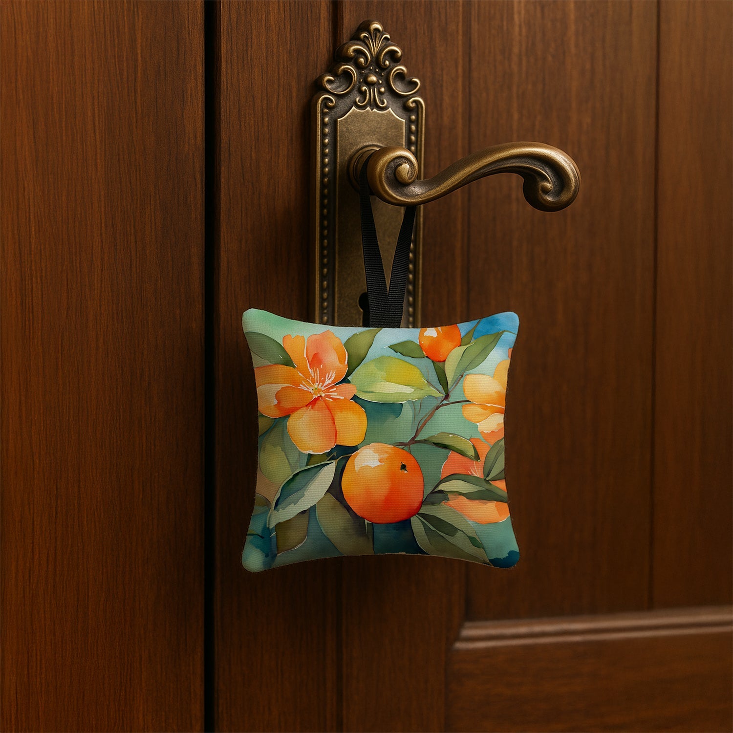 Florida Orange Blossom in Watercolor Hanging Square Fabric Ornament 3.5 × 3.5 Decorative Door-Knob & Tree Hanger, Soft Fabric