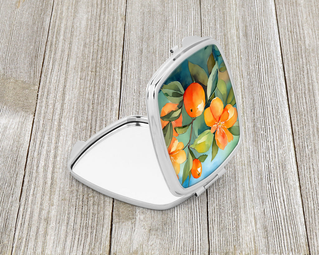 Florida Orange Blossom in Watercolor Compact Mirror Decorative Travel Makeup Mirror for Women Girls Gifts Pocket Makeup Mirror Folding Handheld