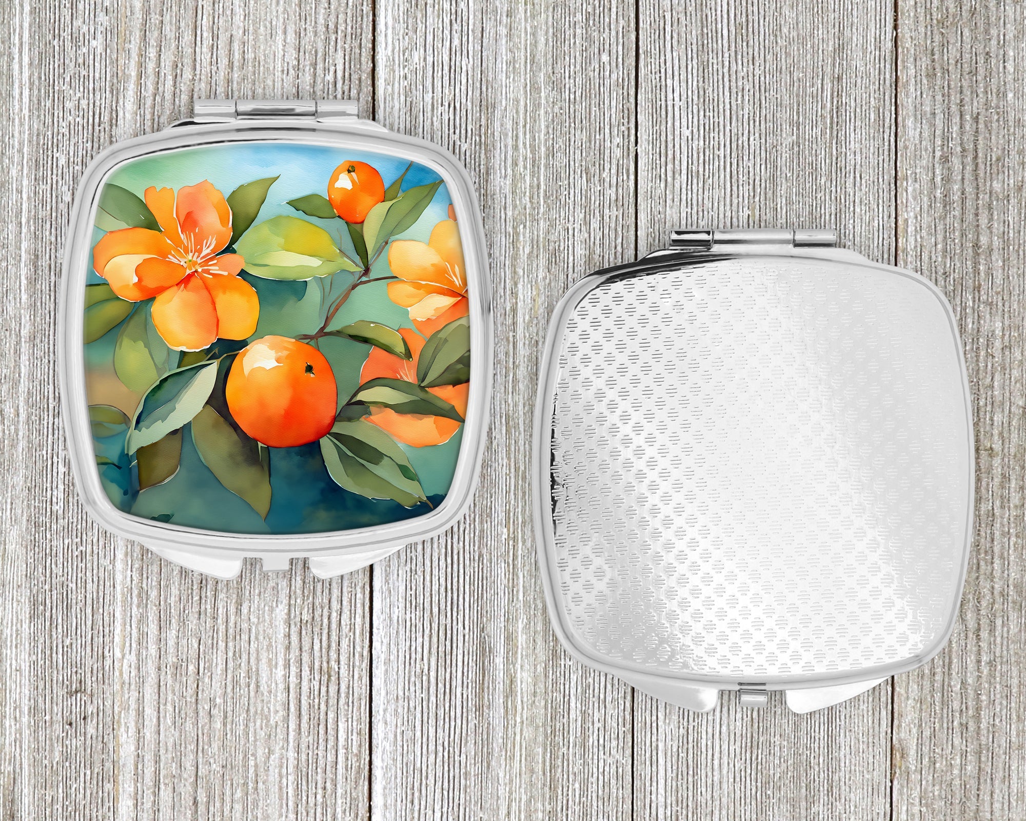 Florida Orange Blossom in Watercolor Compact Mirror Decorative Travel Makeup Mirror for Women Girls Gifts Pocket Makeup Mirror Folding Handheld