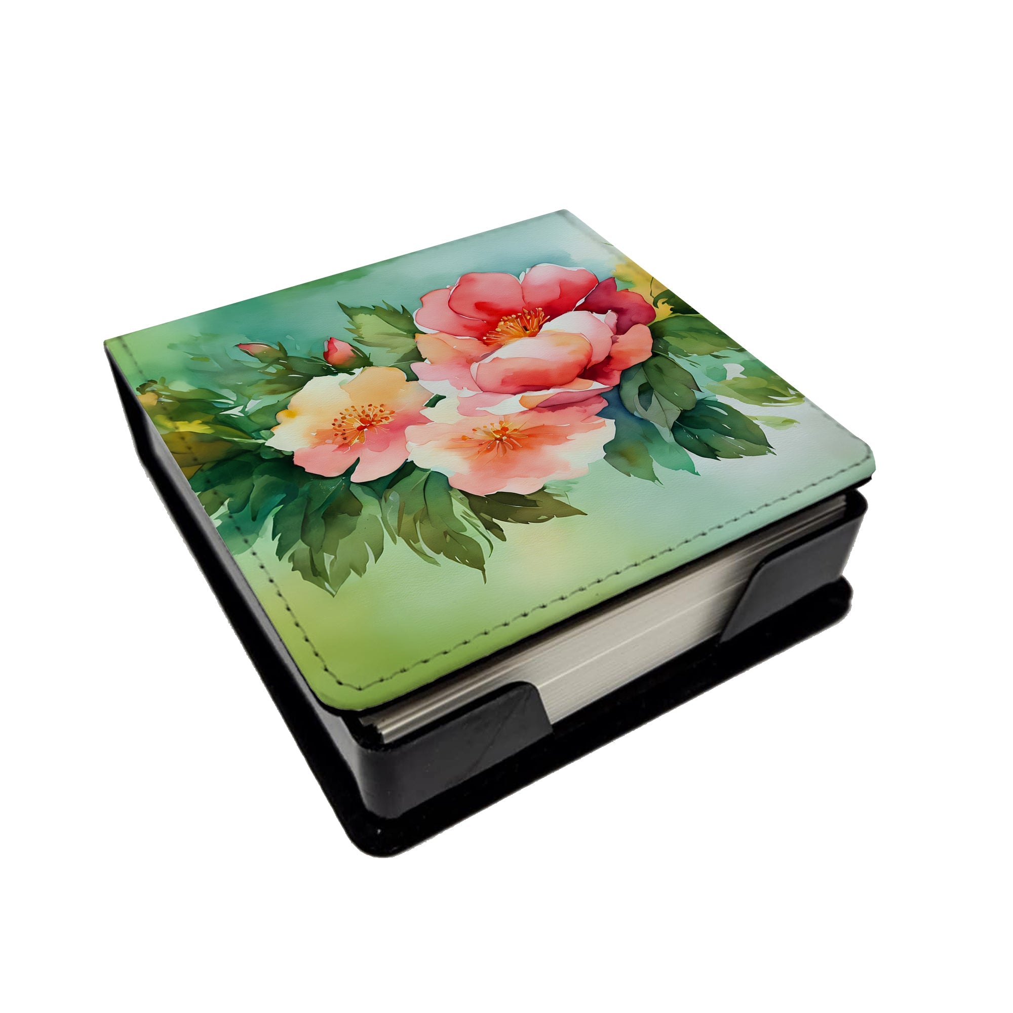 Georgia Cherokee Rose in Watercolor PU Leather Note Paper Holder with Artist-Designed Cover, Desk Accessory, Office Gift