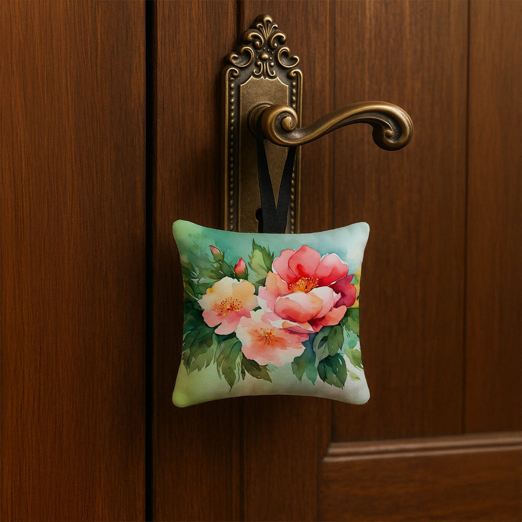 Georgia Cherokee Rose in Watercolor Hanging Square Fabric Ornament 3.5 × 3.5 Decorative Door-Knob & Tree Hanger, Soft Fabric