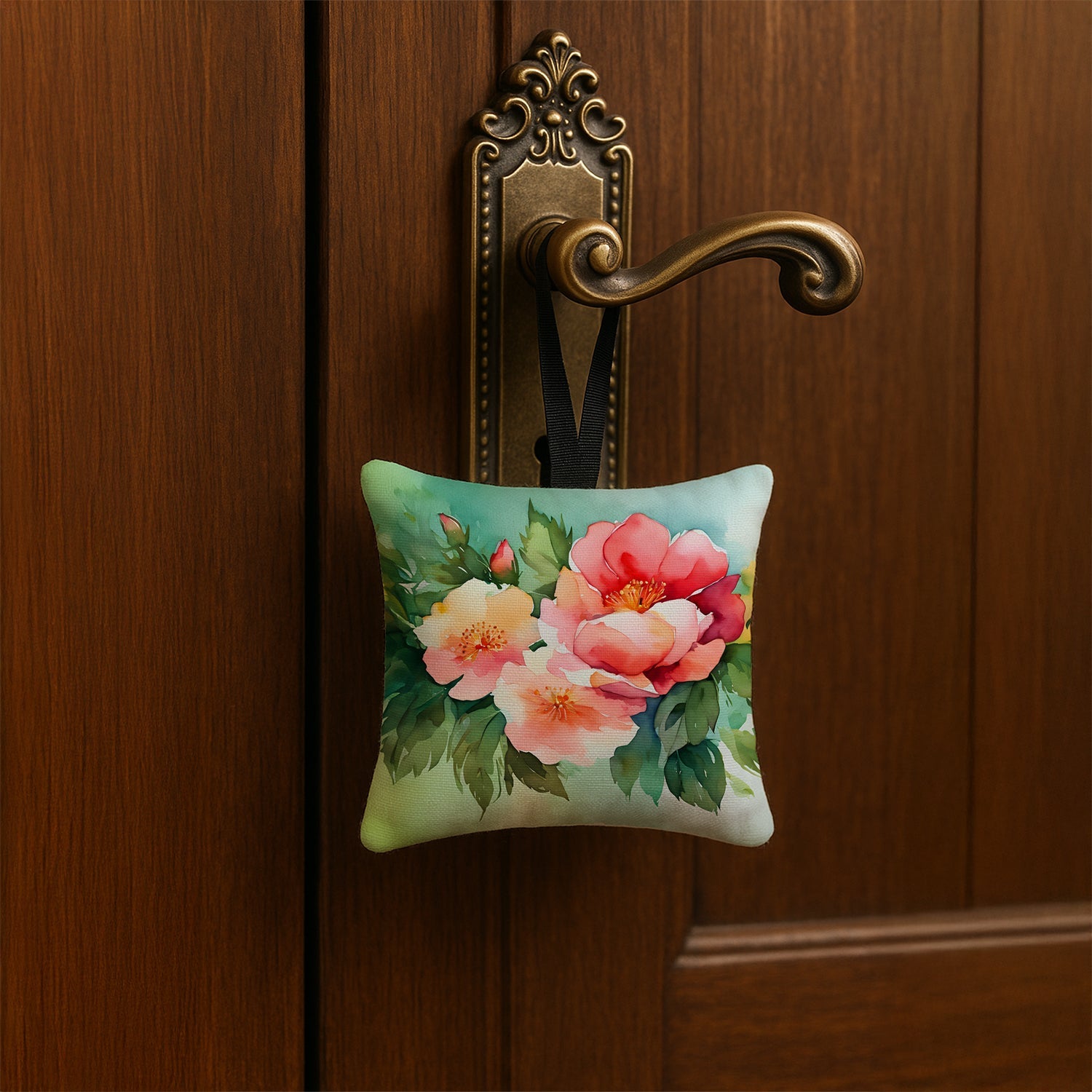 Georgia Cherokee Rose in Watercolor Hanging Square Fabric Ornament 3.5 × 3.5 Decorative Door-Knob & Tree Hanger, Soft Fabric