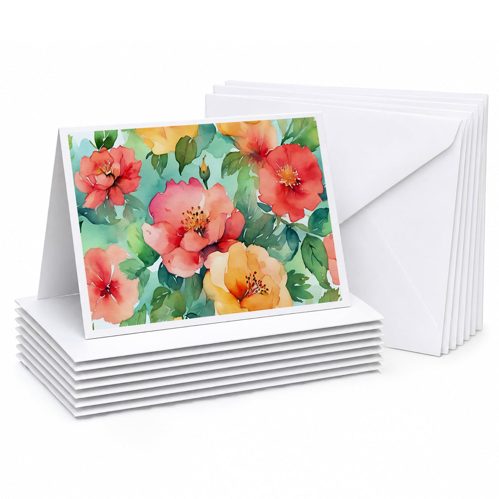 Georgia Cherokee Rose in Watercolor Greeting Cards Pack of 8 Blank Cards with Envelopes Whimsical A7 Size 5x7