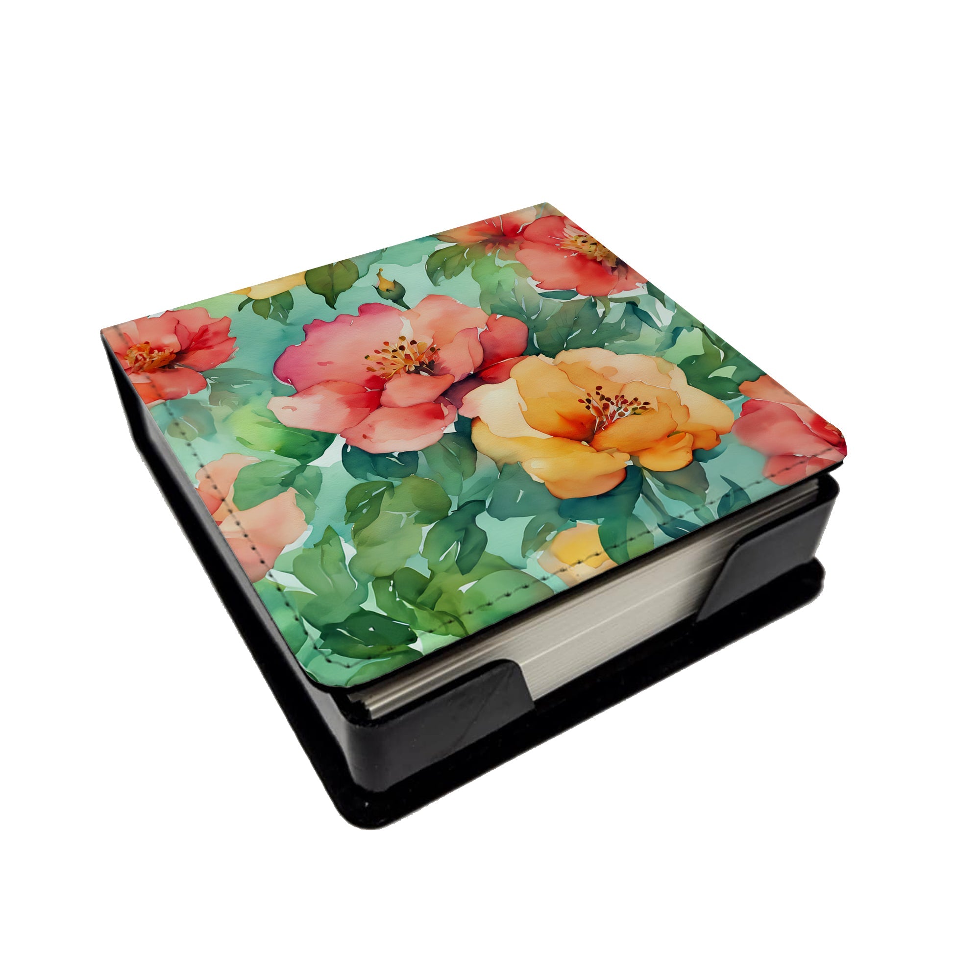 Georgia Cherokee Rose in Watercolor PU Leather Note Paper Holder with Artist-Designed Cover, Desk Accessory, Office Gift