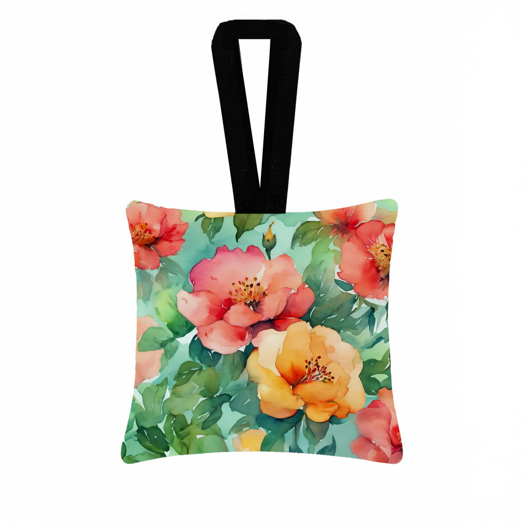 Georgia Cherokee Rose in Watercolor Hanging Square Fabric Ornament 3.5 × 3.5 Decorative Door-Knob & Tree Hanger, Soft Fabric